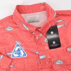 NEW Ocean Coast Mens Small Vented Fish Print Short Sleeve Button Up Shirt UPF 30
